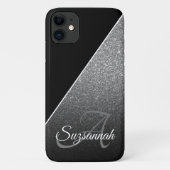 Grafische naam Monogram Black Silver Glitter Ombre Case-Mate iPhone Case (Achterkant)