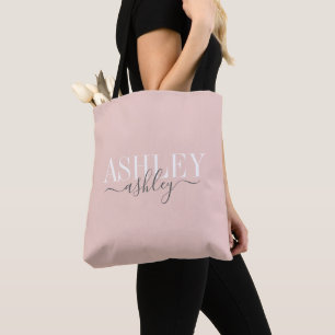 Grafische naam Monogram Blush roze grijze legant Tote Bag