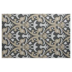 Grafische neutrale grijze beige zwarte ikattribale stof