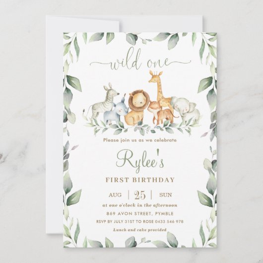 Grafische Oerwoud dieren groen 1e verjaardag Wilde Kaart (Voorkant)