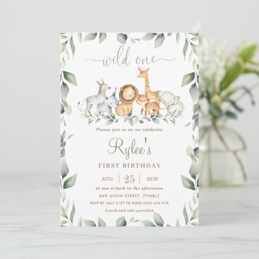 Grafische Oerwoud dieren groen 1e verjaardag Wilde Kaart (Staand voorkant)