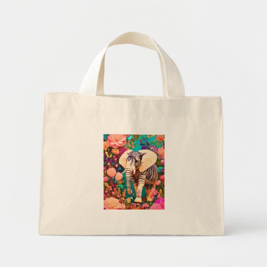 Grafische olifant mini tote bag (Voorkant)