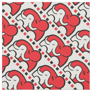 Grafische olifantenknuffel zwart-wit rood patroon stof
