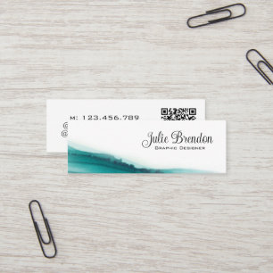 Grafische ontwerper Blauwgroen Script Elegant QR-c Mini Visitekaartje