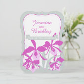 Grafische orchidee paarse groen grijs bruiloft uit kaart (Staand voorkant)