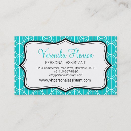 Grafische ovale aqua, zwart-wit visitekaartje (Voorkant)