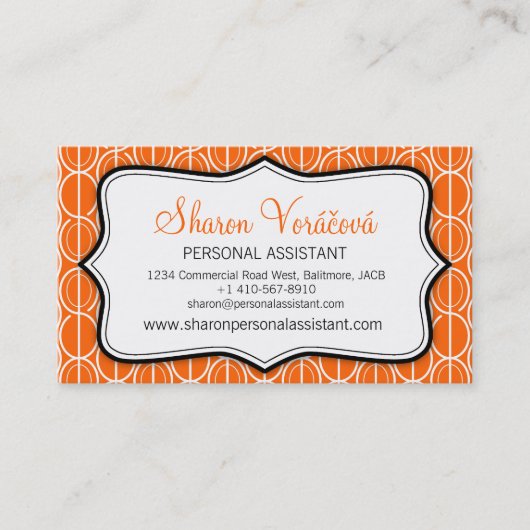 Grafische ovalen oranje, zwart-wit visitekaartje (Voorkant)