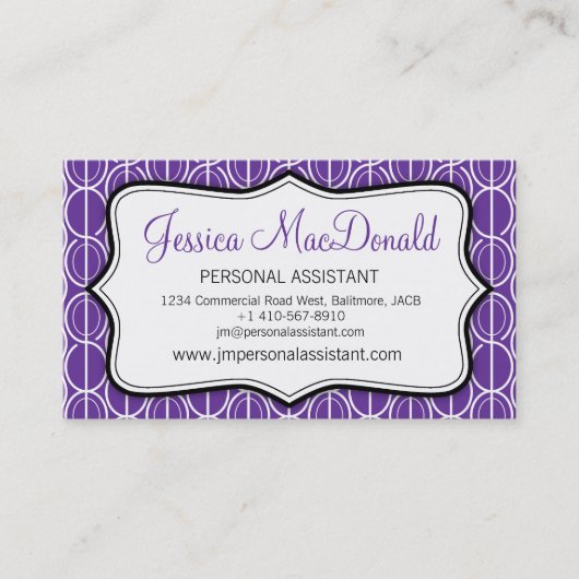Grafische ovalen paars, zwart-wit visitekaartje (Voorkant)