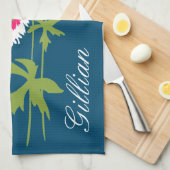 Grafische papavers bloemen in wit roze blauw theedoek (Quarter Fold)