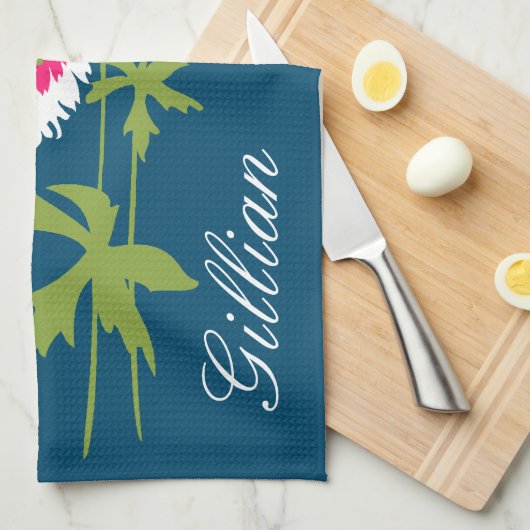 Grafische papavers bloemen in wit roze blauw theedoek (Quarter Fold)