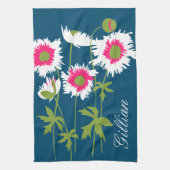 Grafische papavers bloemen in wit roze blauw theedoek (Verticaal)