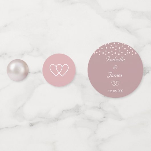 Grafische parels en harten op stoffige rozen bruil confetti (Achterkanten)