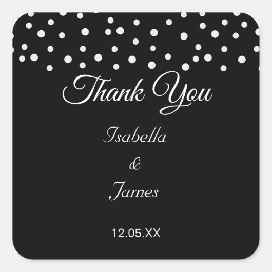 Grafische parels op zwarte bedankt bruiloft vierkante sticker (Voorkant)