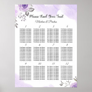 Grafische pasta's Paars 12 Tables Wedding Seating  Poster