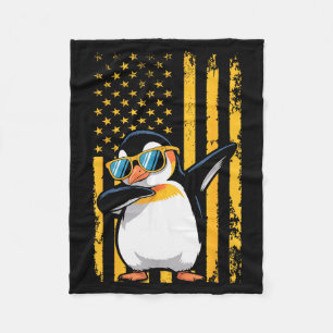 Grafische Pinguïn Retro Amerikaanse Vlag Grappige Fleece Deken