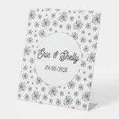 Grafische pioenen. reclamebord met voetstuk (Voorkant)