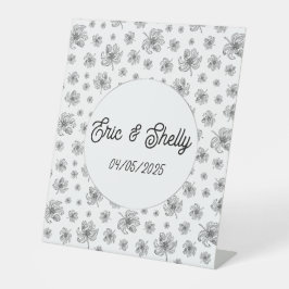 Grafische pioenen. reclamebord met voetstuk