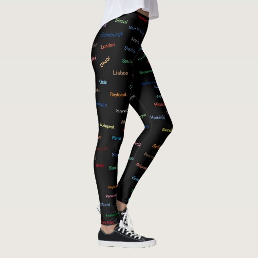 Grafische plaats van de Wereld op zwarte Leggings (Rechts)