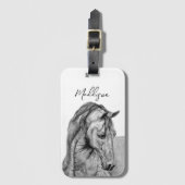 Grafische potlood voor paardenkunst, zwart-wit bagagelabel (Voorkant (verticaal))