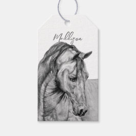 Grafische potlood voor paardenkunst, zwart-wit cadeaulabel