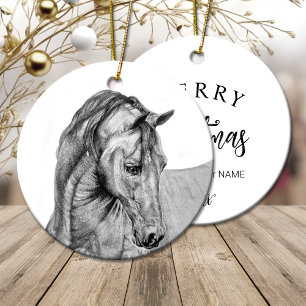 Grafische potlood voor paardenkunst, zwart-wit keramisch ornament