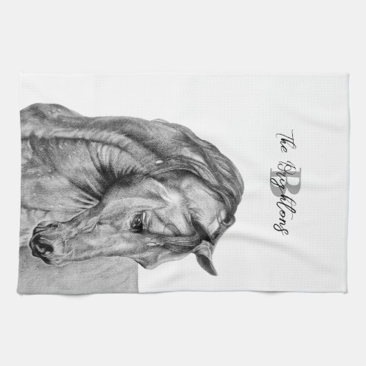 Grafische potlood voor paardenkunst, zwart-wit theedoek (Horizontaal)