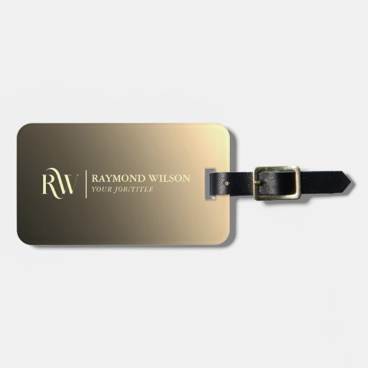 Grafische professionele gradiënt Faux Gold Monogra Bagagelabel (Voorkant horizontaal)