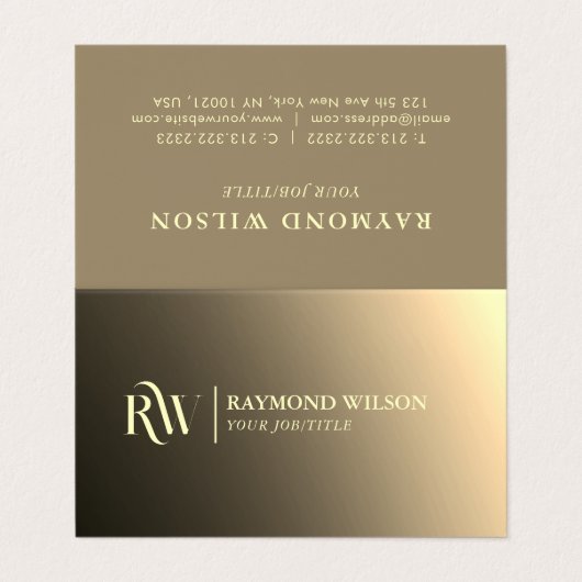 Grafische professionele gradiënt Faux Gold Monogra Visitekaartje (Buitenkant ongevouwen)