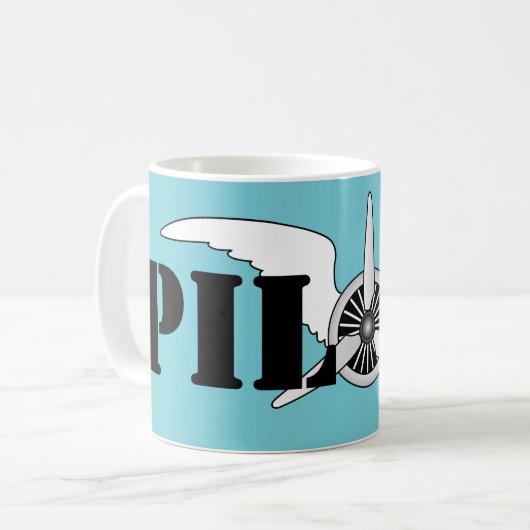 Grafische propeller met vliegtuigpilootthema koffiemok (Voorkant links)