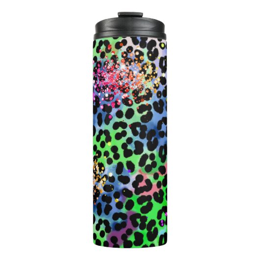 *~* Grafische QR Regenbooglitter Dierlijke luipaar Thermosbeker (Voorkant)