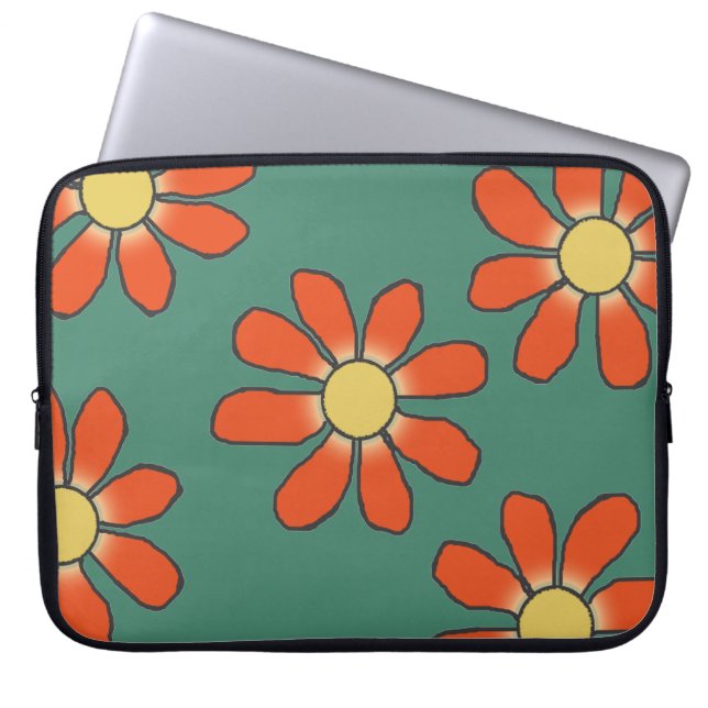 Grafische rode gele bloemen op elke kleur laptop sleeve (Voorkant)