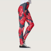 Grafische rode papaver, handgeschilderd patroon leggings (Rechts)