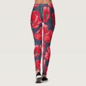 Grafische rode papaver, handgeschilderd patroon leggings (Achterkant)