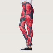 Grafische rode papaver, handgeschilderd patroon leggings (Links)