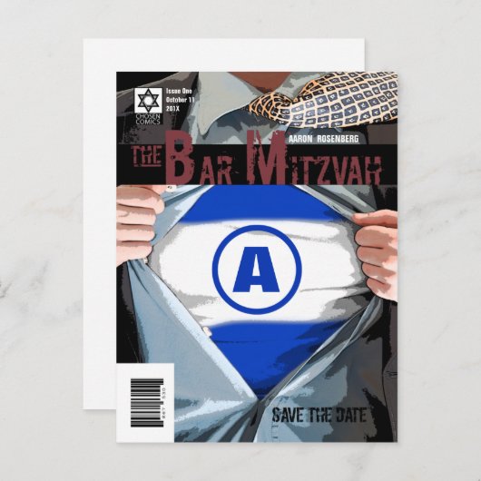 Grafische roman Bar Mitzvah Save the Date Briefkaa Aankondigingskaart (Voorkant / Achterkant)