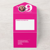 Grafische roze foto in 0 van 60e verjaardag all in one uitnodiging (Buitenkant)