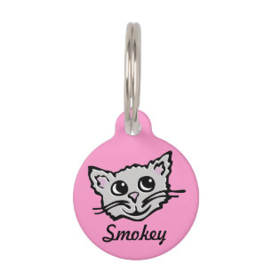 Grafische roze grijze kattennaam & verloren detail huisdierpenning