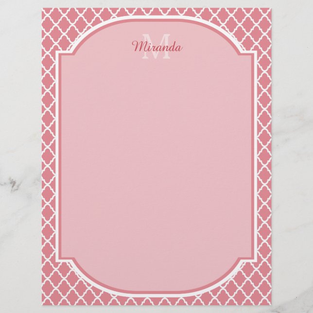 Grafische roze quatrefoliemonogram met naam (Voorkant)