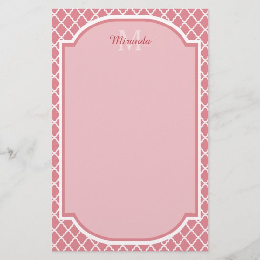 Grafische roze quatrefoliemonogram met naam briefpapier (Voorkant)