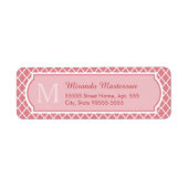 Grafische roze quatrefoliemonogram met naam etiket (Voorkant)