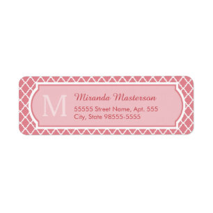 Grafische roze quatrefoliemonogram met naam etiket