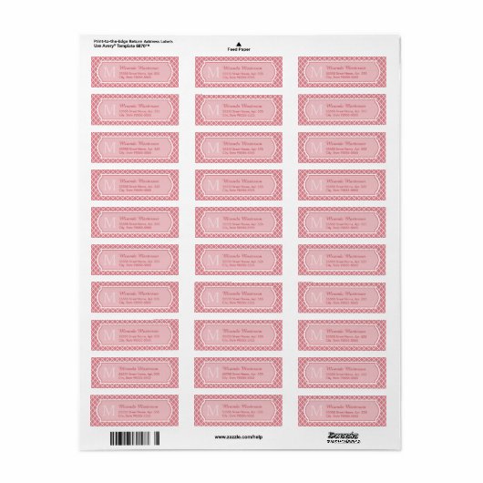 Grafische roze quatrefoliemonogram met naam etiket (Full Sheet)