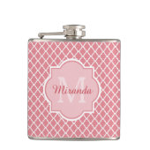 Grafische roze quatrefoliemonogram met naam heupfles (Voorkant)