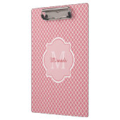 Grafische roze quatrefoliemonogram met naam klembord (Links)