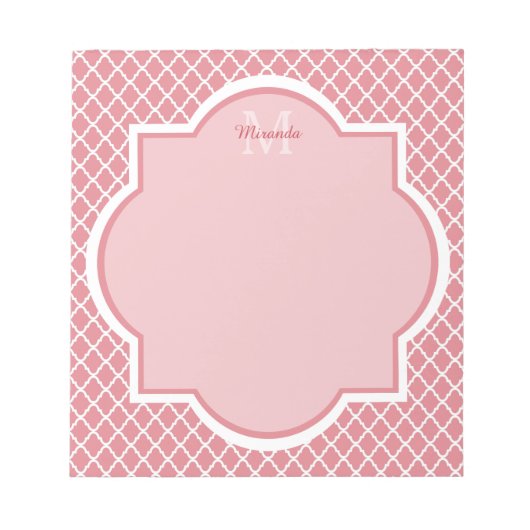 Grafische roze quatrefoliemonogram met naam notitieblok (Voorkant)