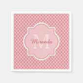 Grafische roze quatrefoliemonogram met naam servetten (Voorkant)