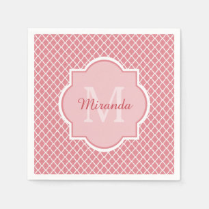 Grafische roze quatrefoliemonogram met naam servetten
