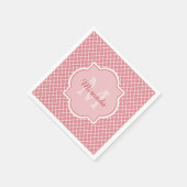 Grafische roze quatrefoliemonogram met naam servetten (Hoek)