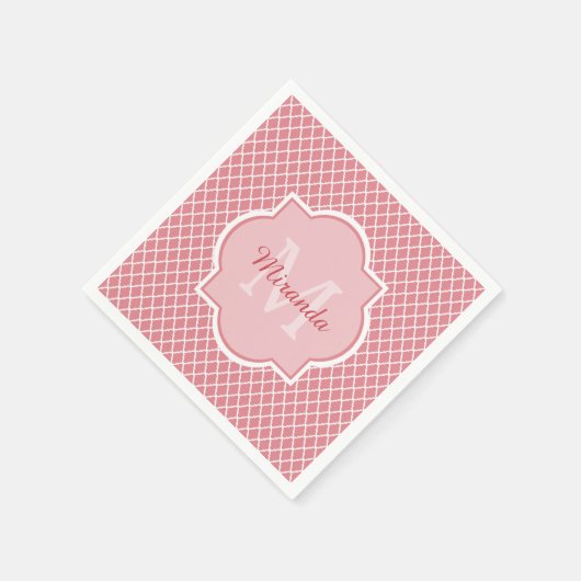 Grafische roze quatrefoliemonogram met naam servetten (Hoek)