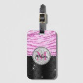 Grafische roze zwarte faux glitter monogram voor d bagagelabel (Voorkant (verticaal))